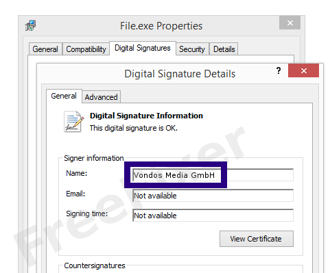Screenshot of the Vondos Media GmbH certificate
